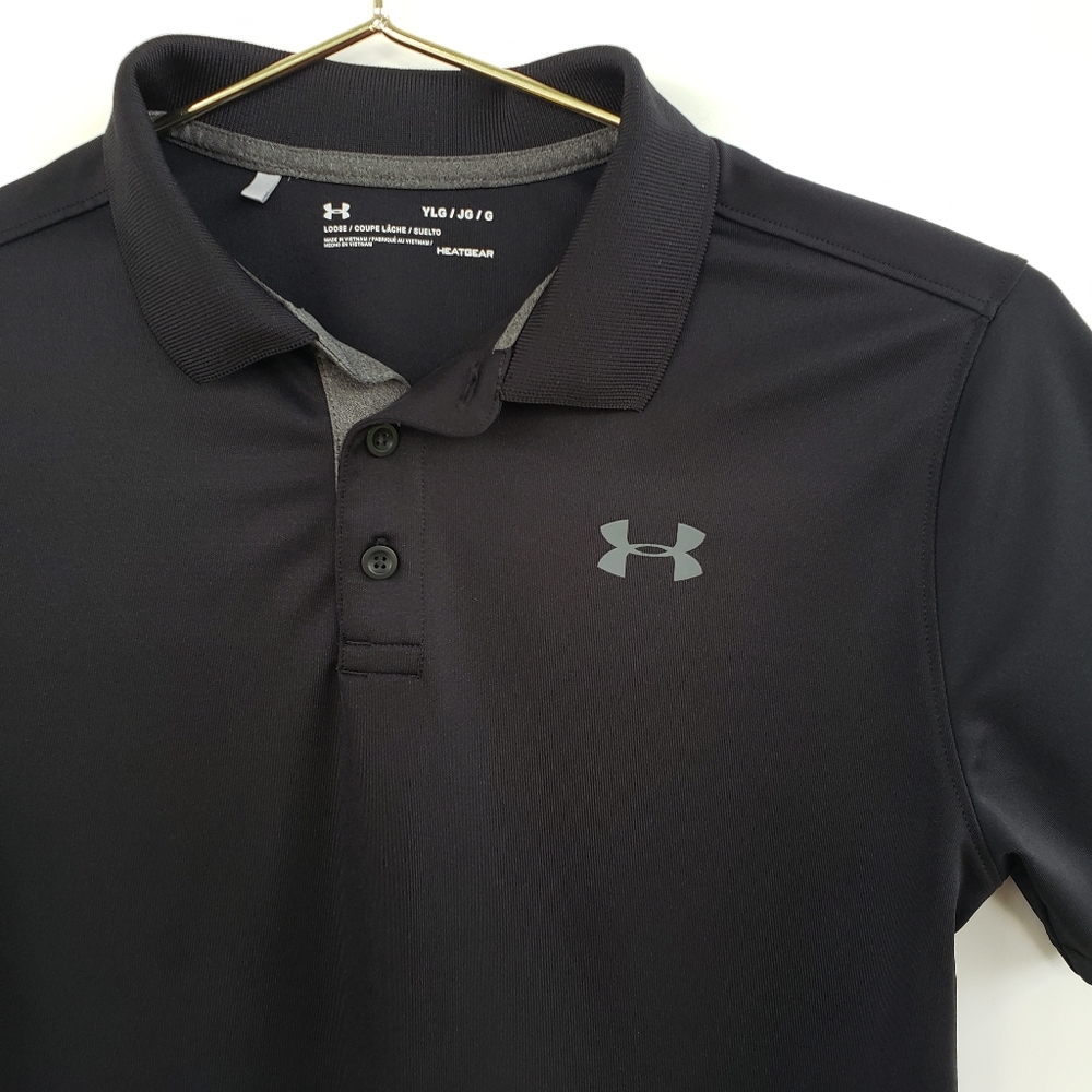 UNDER ARMOUR Youth Large Black Collared Shirt
